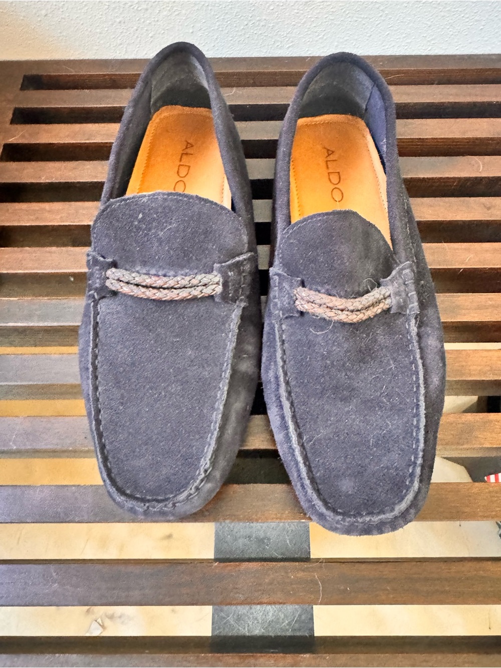 ALDO Men's Navy Suede Loafers with Braided Accent